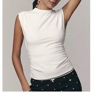 Anthropologie Maeve White Mock Neck Tank Size XL